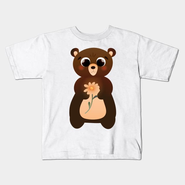 Cute bear with flower Kids T-Shirt by Lozovytska